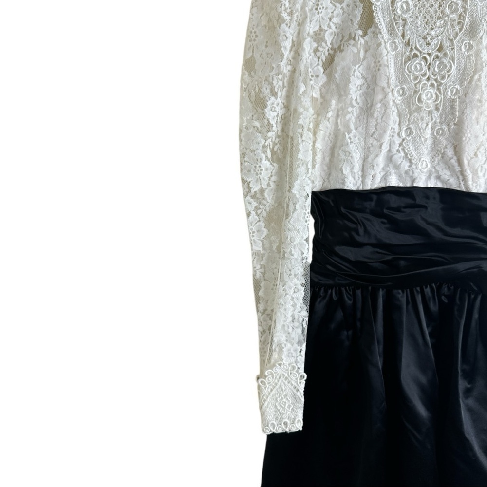 Scott McClintock 80s Victorian Lace Satin Dress Sz 8 - Picture 6 of 15